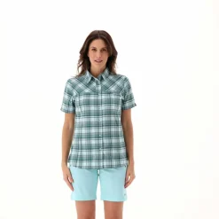 Camicia da donna a maniche corte con fantasia a quadri