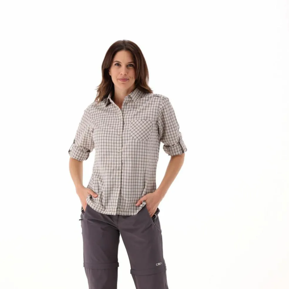 Camicia fantasia check maniche lunghe da donna
