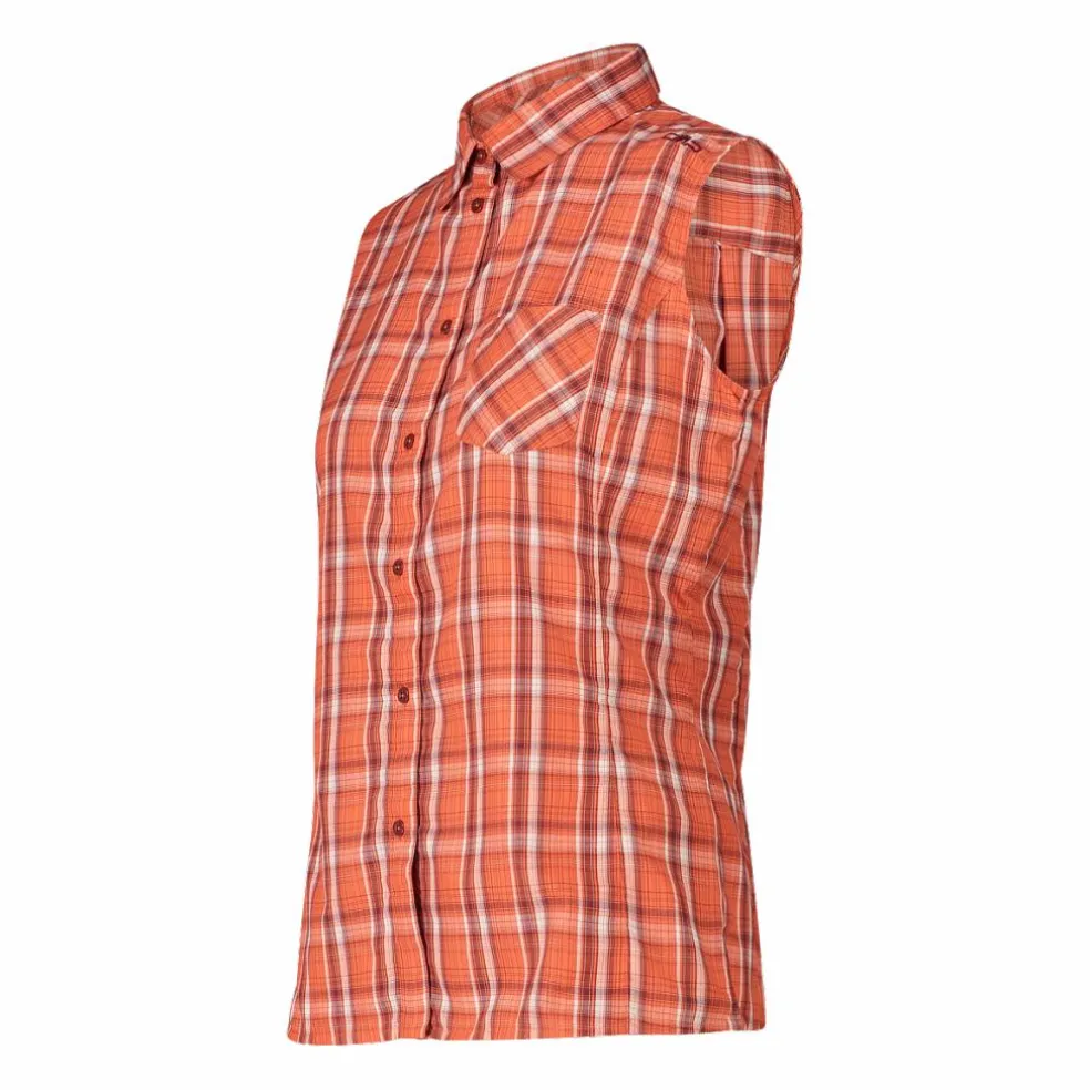 Camicia fantasia check senza maniche da donna