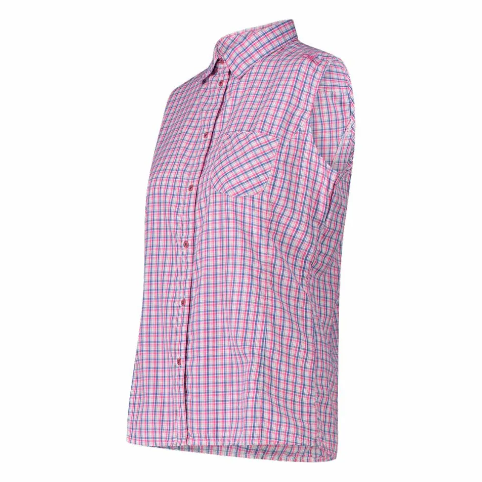 Camicia fantasia check senza maniche da donna