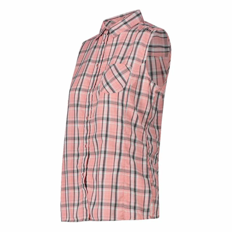 Camicia fantasia check senza maniche da donna