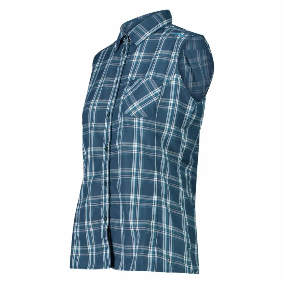 Camicia fantasia check senza maniche da donna