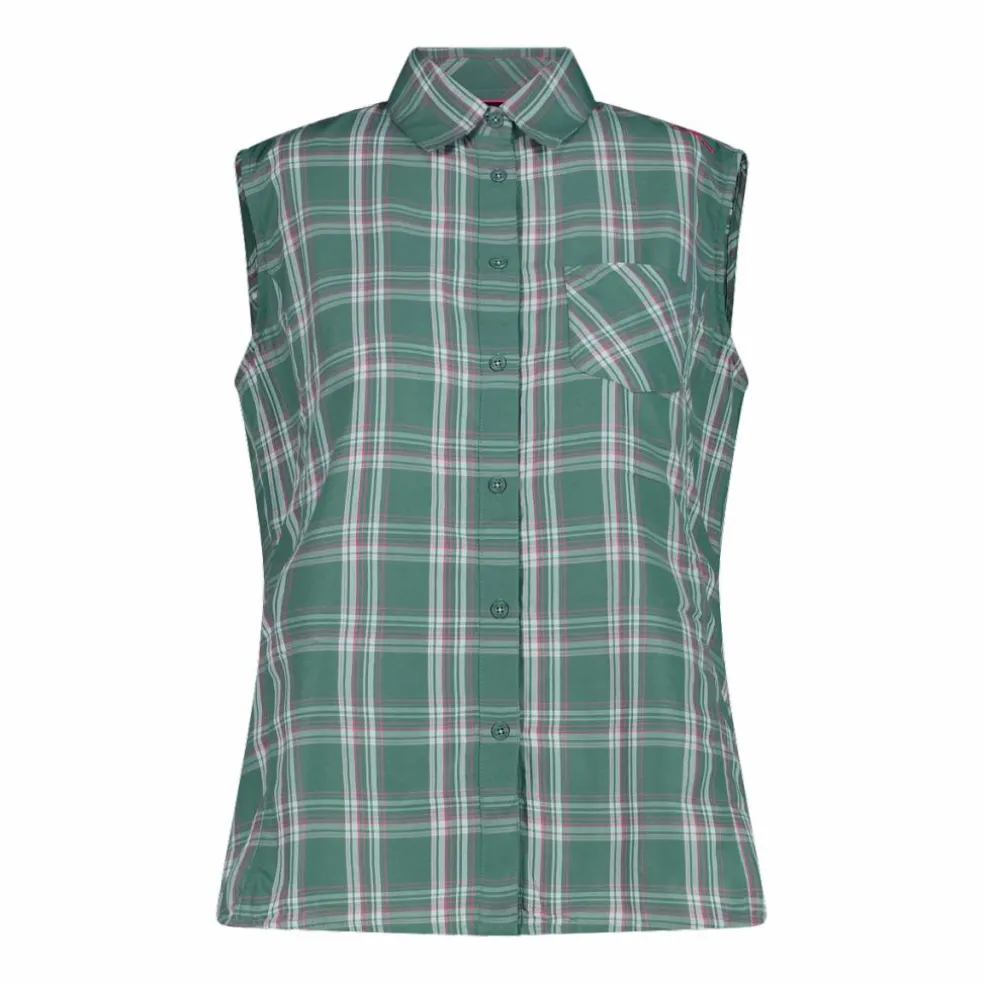 Camicia fantasia check senza maniche da donna