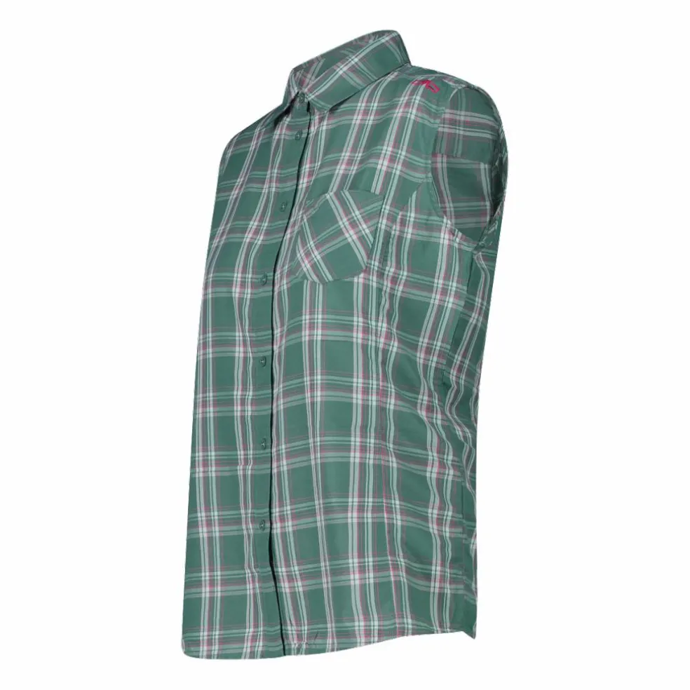Camicia fantasia check senza maniche da donna