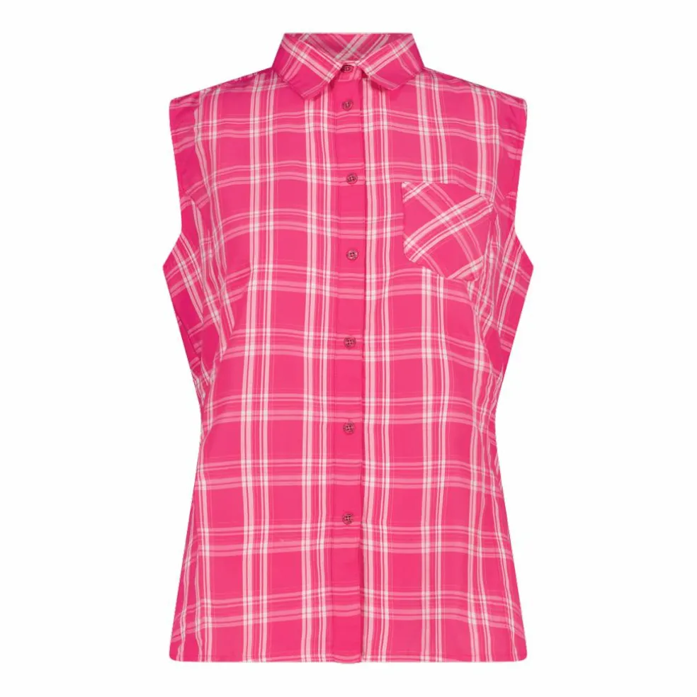 Camicia fantasia check senza maniche da donna