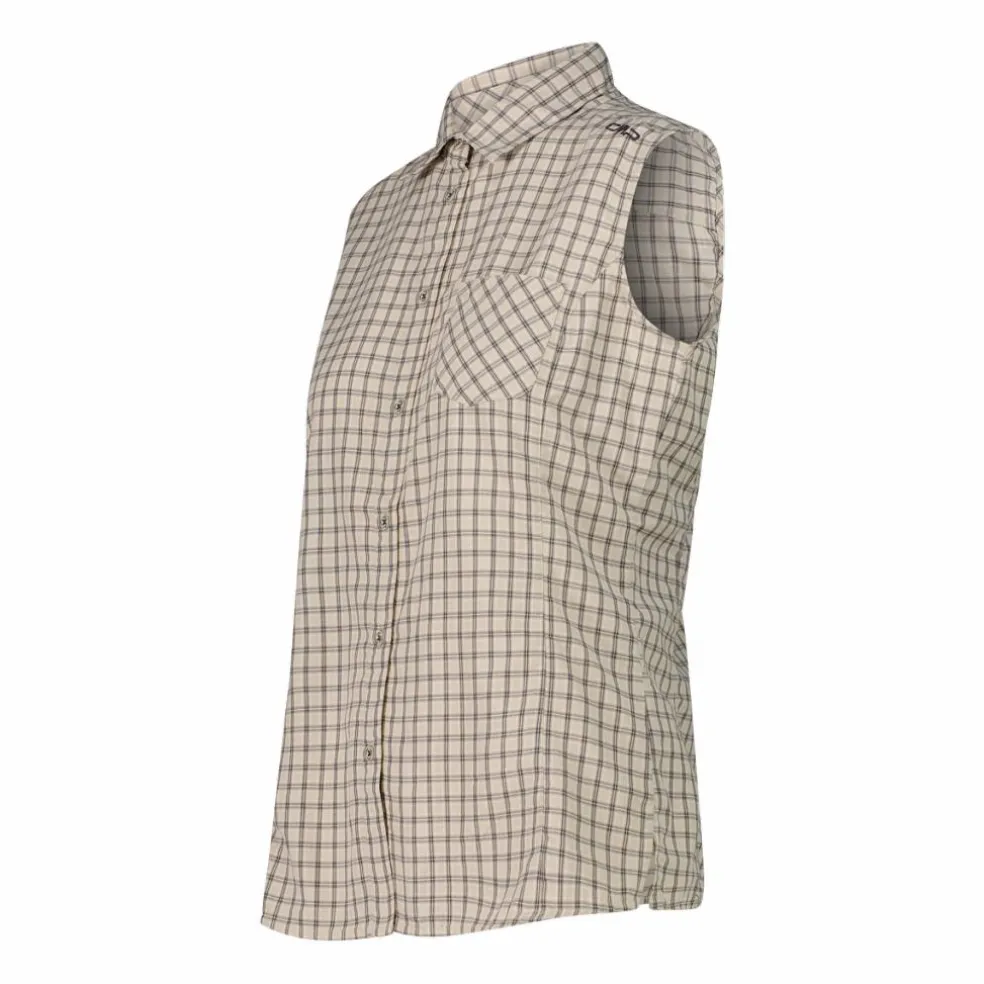 Camicia fantasia check senza maniche da donna