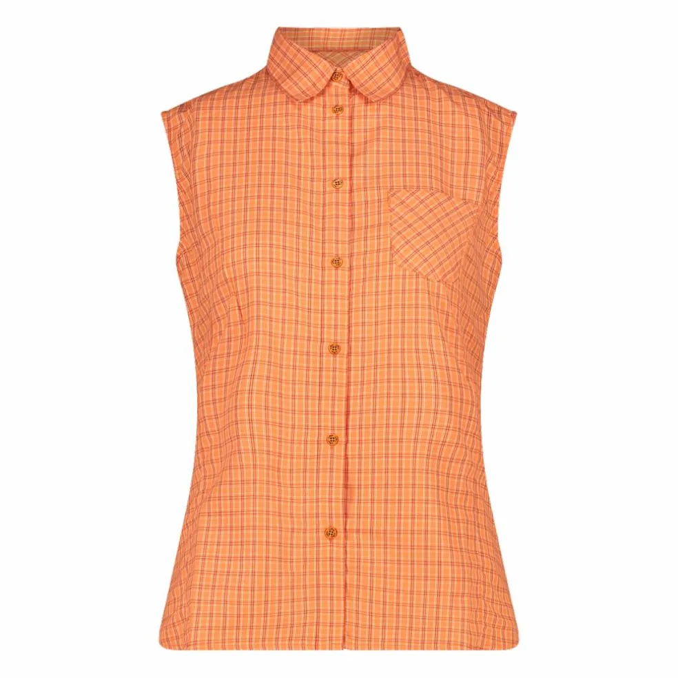 Camicia fantasia check senza maniche da donna