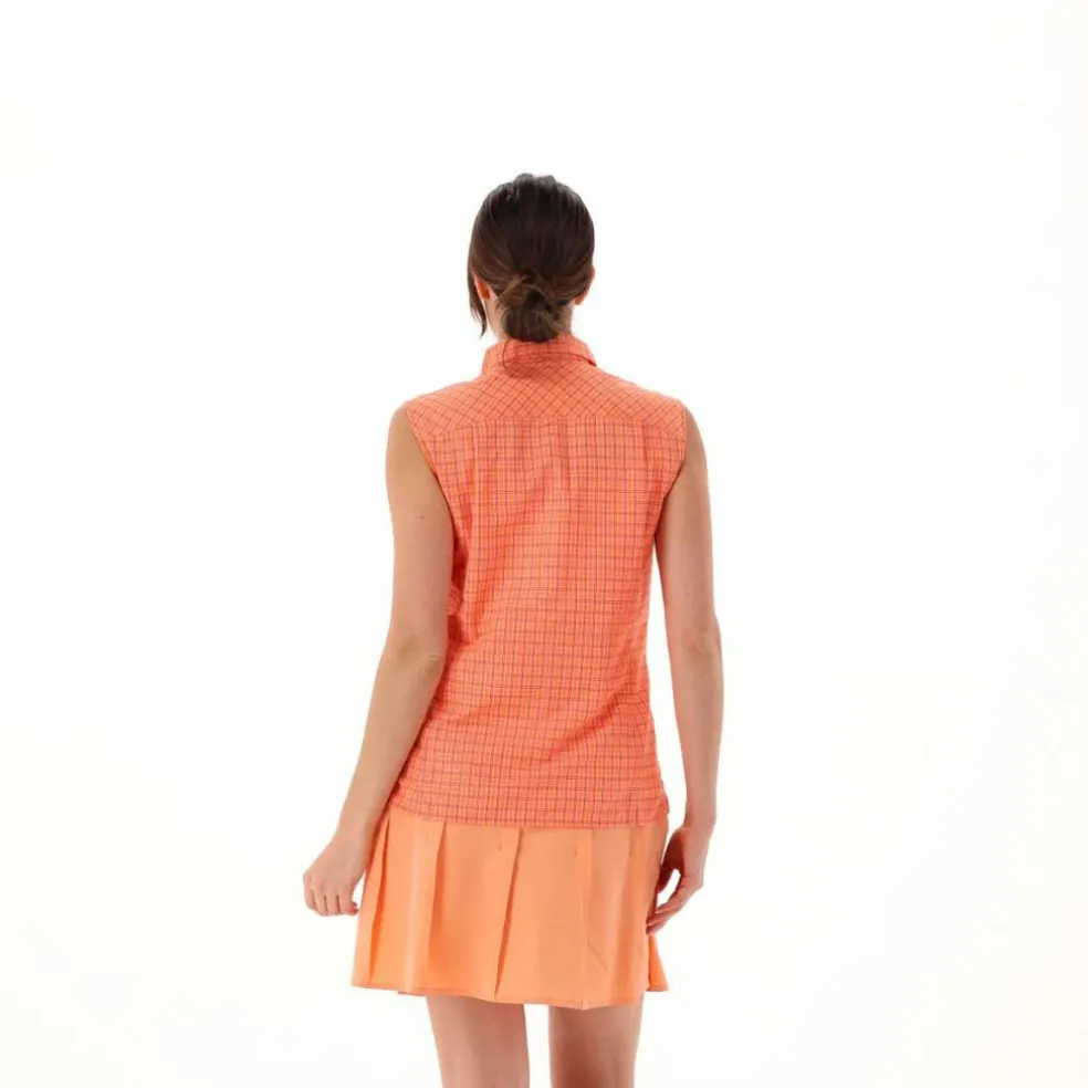 Camicia fantasia check senza maniche da donna
