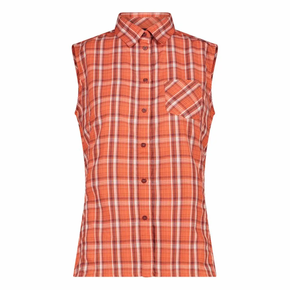 Camicia fantasia check senza maniche da donna