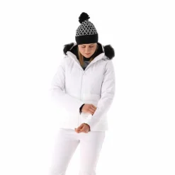 Giacca da sci con cappuccio staccabile in ecopelliccia da donna