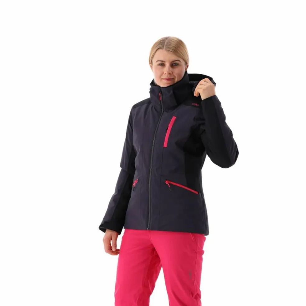 Giacca da sci da donna in 4-way stretch con cappuccio staccabile