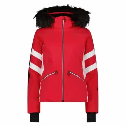 Giacca da sci in twill con cappuccio staccabile con bordo in ecopelliccia da donna