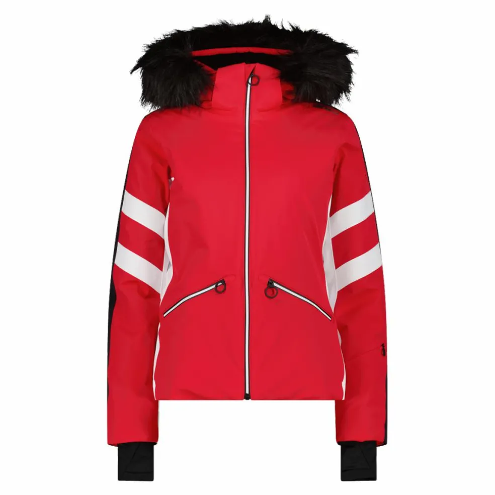 Giacca da sci in twill con cappuccio staccabile con bordo in ecopelliccia da donna
