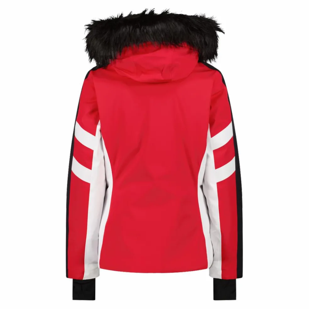 Giacca da sci in twill con cappuccio staccabile con bordo in ecopelliccia da donna