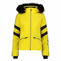 Giacca da sci in twill con cappuccio staccabile con bordo in ecopelliccia da donna
