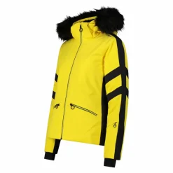 Giacca da sci in twill con cappuccio staccabile con bordo in ecopelliccia da donna