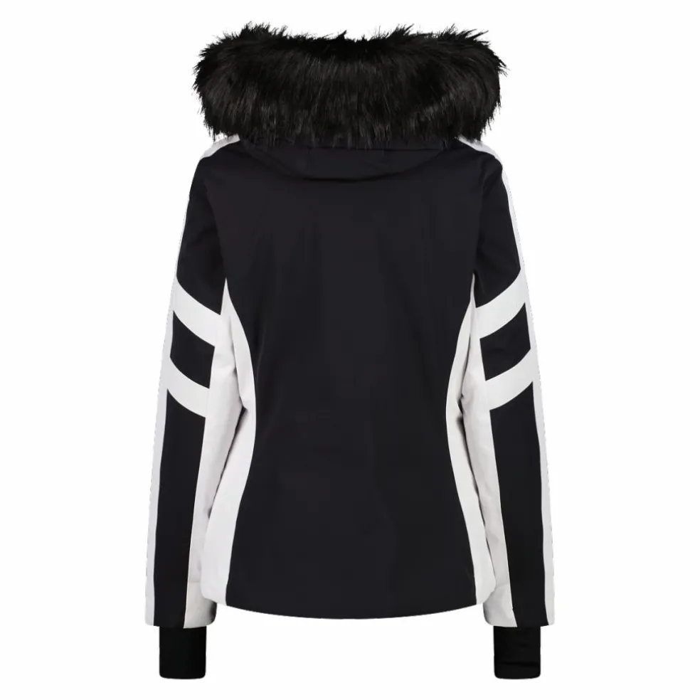 Giacca da sci in twill con cappuccio staccabile con bordo in ecopelliccia da donna