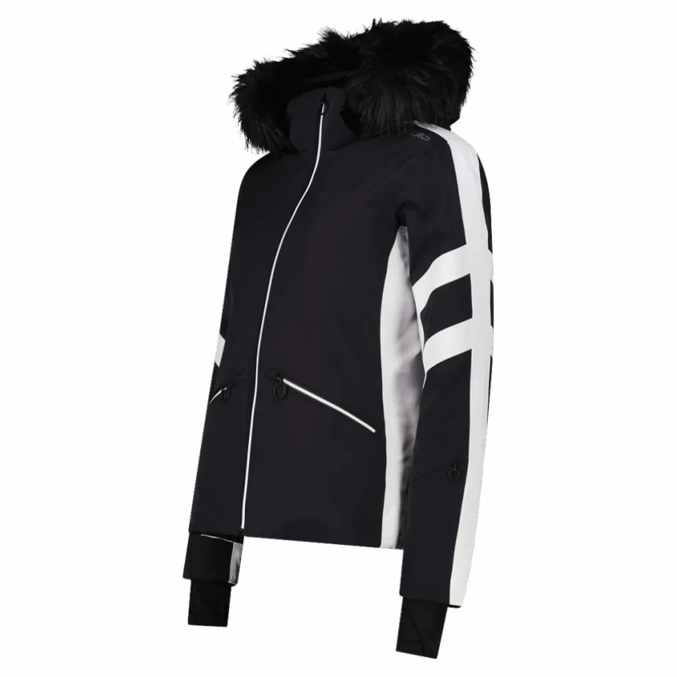 Giacca da sci in twill con cappuccio staccabile con bordo in ecopelliccia da donna