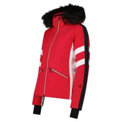 Giacca da sci in twill con cappuccio staccabile con bordo in ecopelliccia da donna