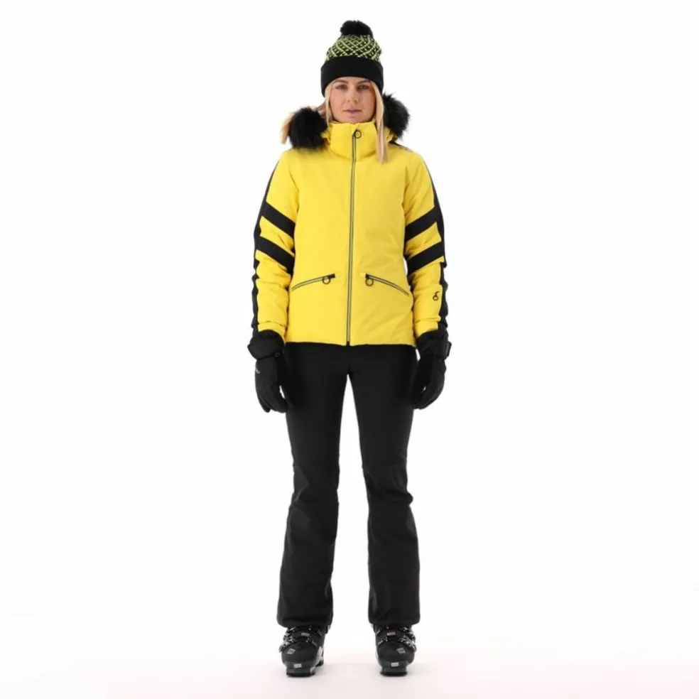 Giacca da sci in twill con cappuccio staccabile con bordo in ecopelliccia da donna
