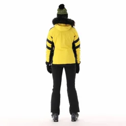 Giacca da sci in twill con cappuccio staccabile con bordo in ecopelliccia da donna