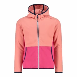 Giacca in pile con zip da bambina color block con cappuccio