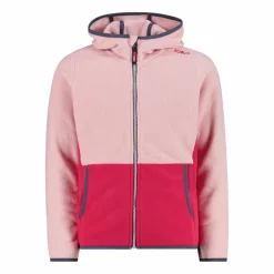 Giacca in pile con zip da bambina color block con cappuccio