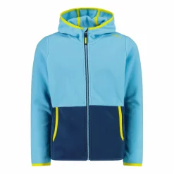 Giacca in pile con zip da bambina color block con cappuccio