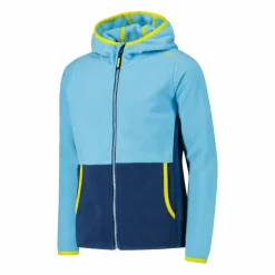 Giacca in pile con zip da bambina color block con cappuccio