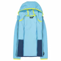 Giacca in pile con zip da bambina color block con cappuccio