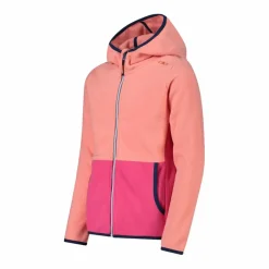 Giacca in pile con zip da bambina color block con cappuccio