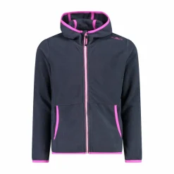 Giacca in pile con zip da bambina color block con cappuccio