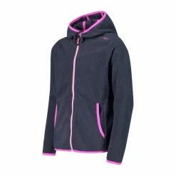 Giacca in pile con zip da bambina color block con cappuccio