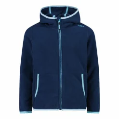 Giacca in pile con zip da bambina color block con cappuccio