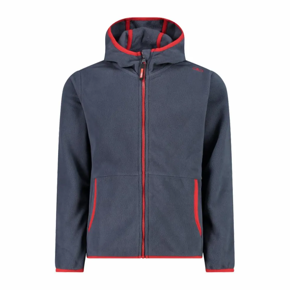 Giacca in pile con zip da bambino color block con cappuccio