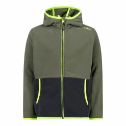 Giacca in pile con zip da bambino color block con cappuccio
