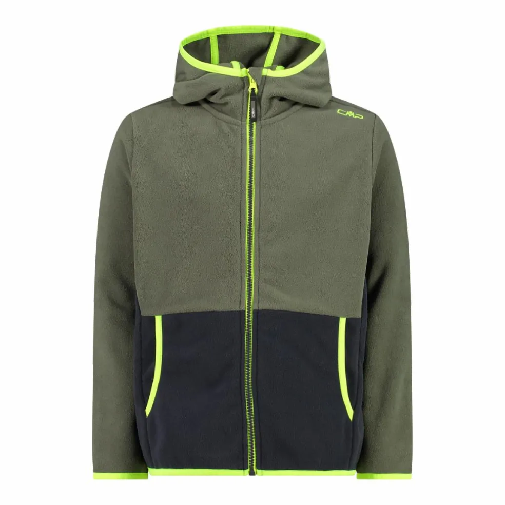 Giacca in pile con zip da bambino color block con cappuccio