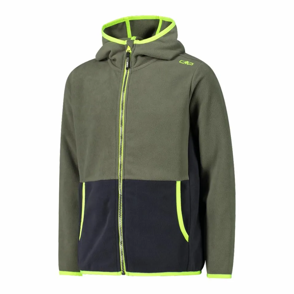 Giacca in pile con zip da bambino color block con cappuccio