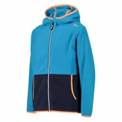 Giacca in pile con zip da bambino color block con cappuccio