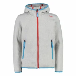 Giacca in pile da bambina in knit-tech mélange con cappuccio