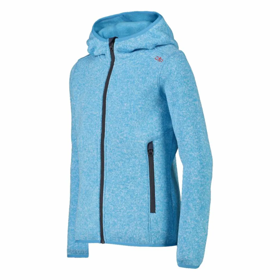 Giacca in pile da bambina in knit-tech mélange con cappuccio