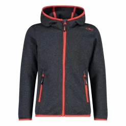 Giacca in pile da bambina in knit-tech mélange con cappuccio