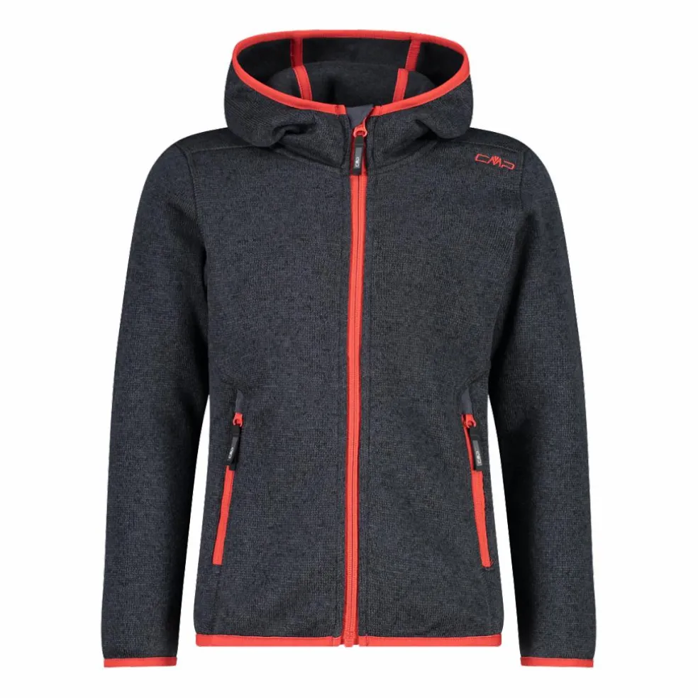 Giacca in pile da bambina in knit-tech mélange con cappuccio