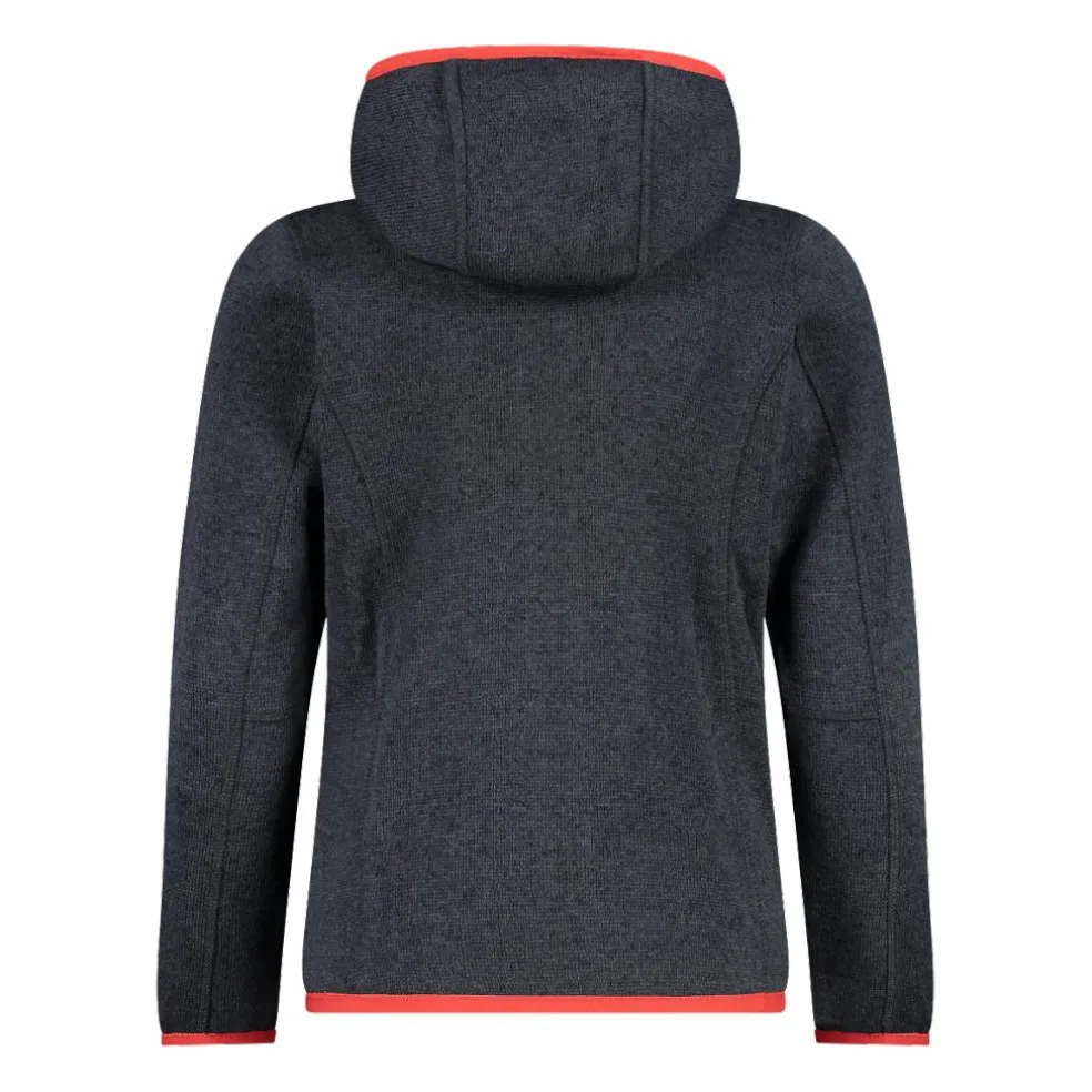 Giacca in pile da bambina in knit-tech mélange con cappuccio