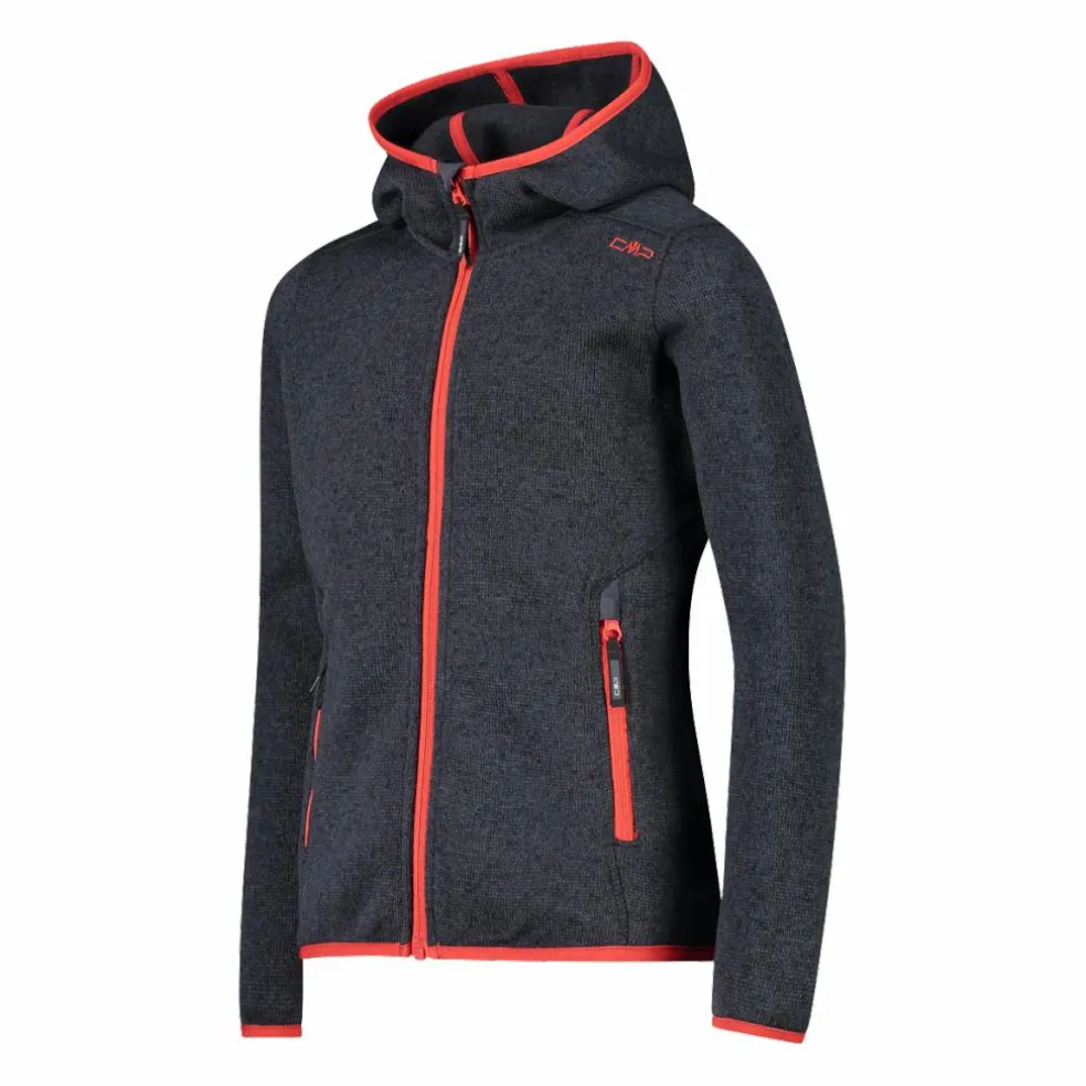 Giacca in pile da bambina in knit-tech mélange con cappuccio
