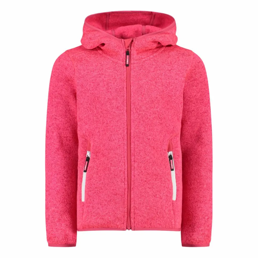 Giacca in pile da bambina in knit-tech mélange con cappuccio
