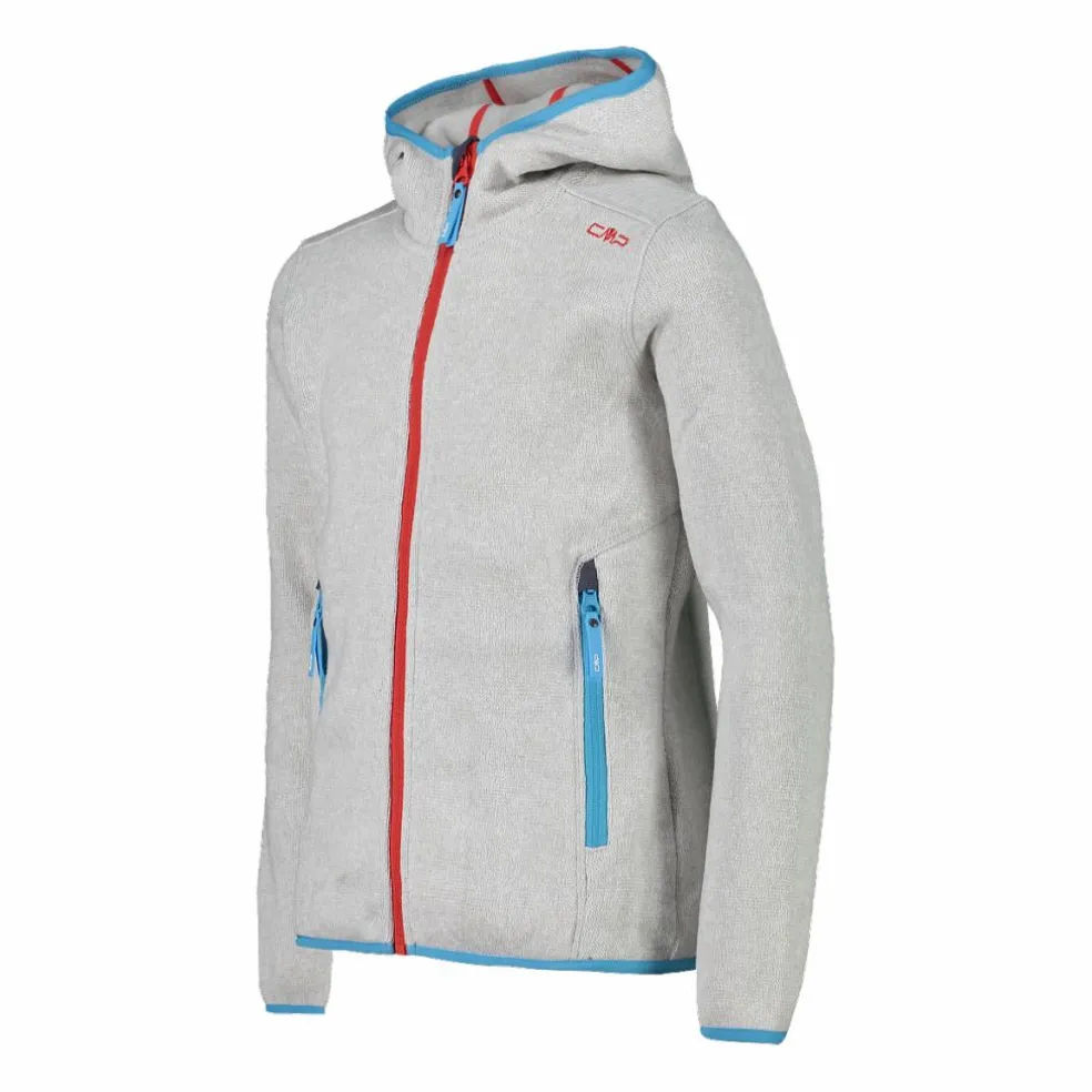 Giacca in pile da bambina in knit-tech mélange con cappuccio