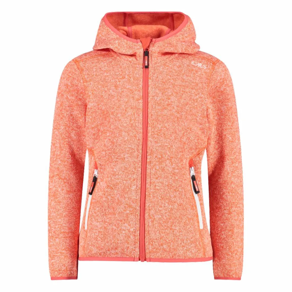 Giacca in pile da bambina in knit-tech mélange con cappuccio