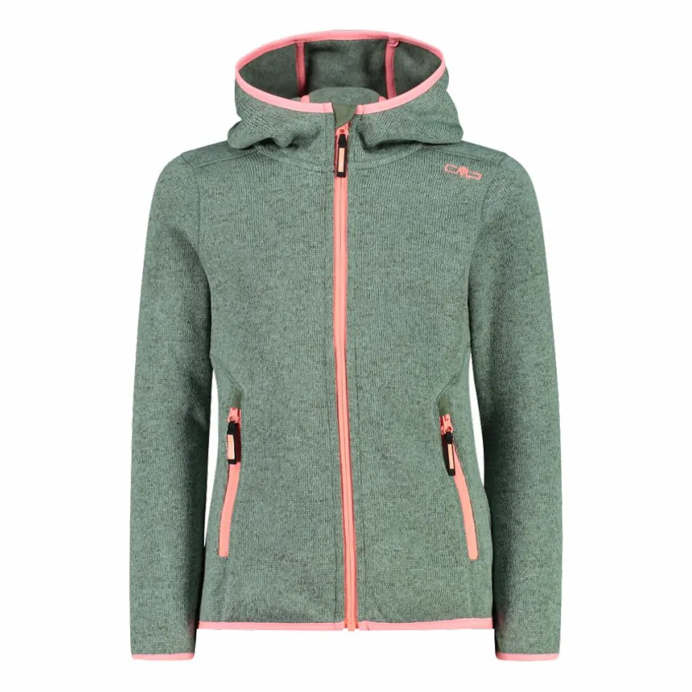 Giacca in pile da bambina in knit-tech mélange con cappuccio