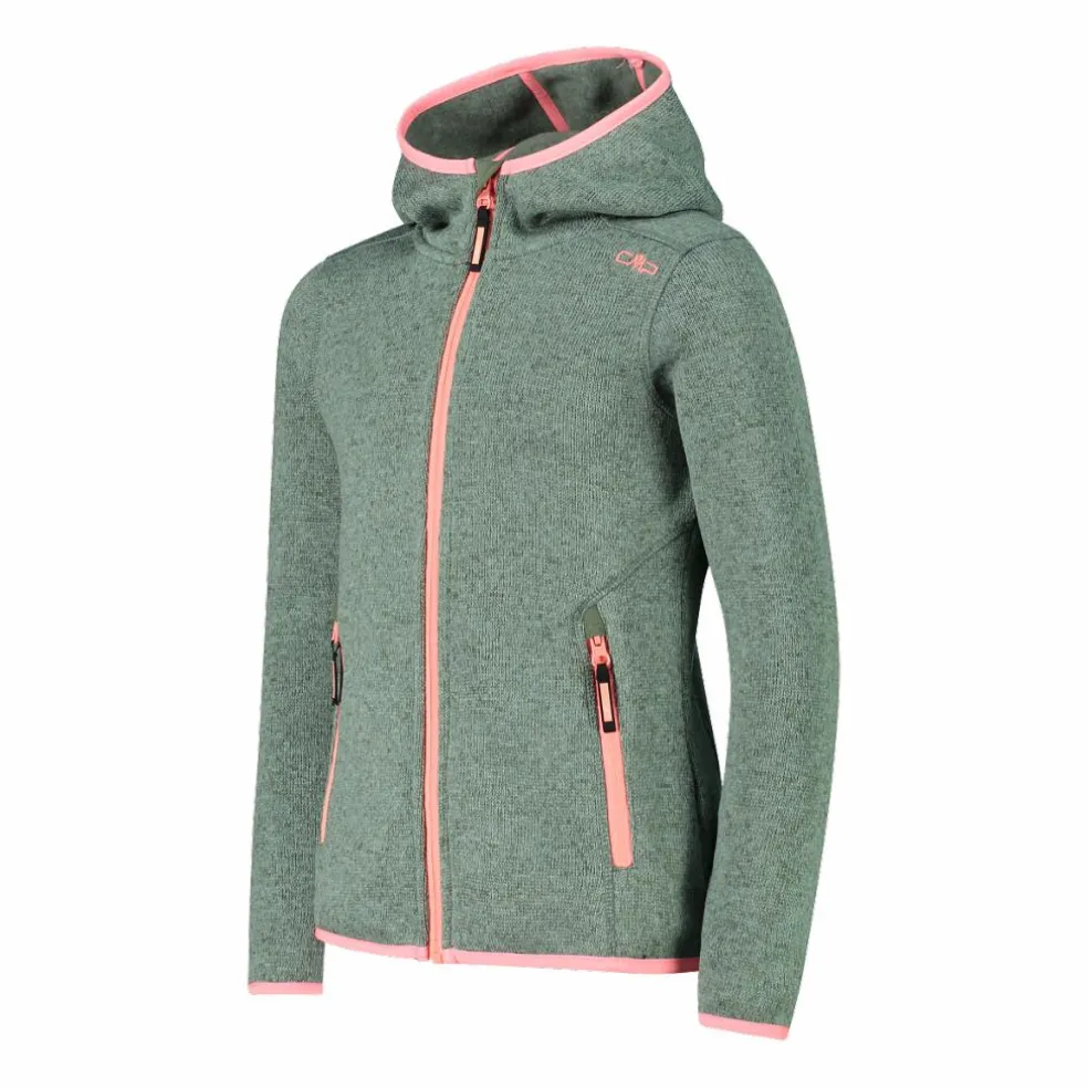 Giacca in pile da bambina in knit-tech mélange con cappuccio